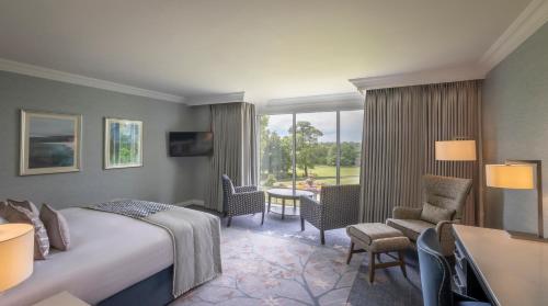 百利科内尔斯利福罗赛尔酒店的酒店客房带一张床、一张桌子和椅子