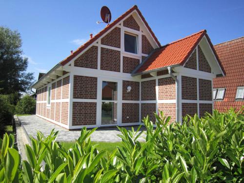 巴肯布洛克Premium_Ferienhaus Ingrid Marie im的红色屋顶的房子