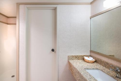 特柳赖德Mountainside Inn 214 Hotel Room的一间带水槽和镜子的浴室
