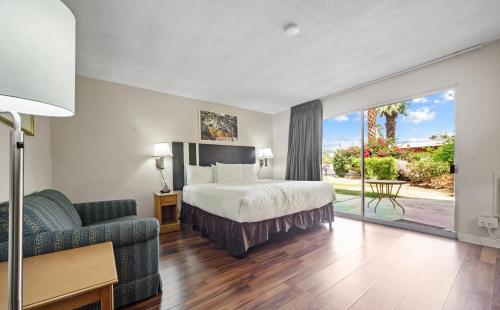 棕榈泉Sol Springs Inn的酒店客房,配有床和沙发