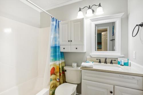 希尔顿黑德岛Hilton Head Vacation Rental Private Beach Access!的一间带卫生间、水槽和镜子的浴室