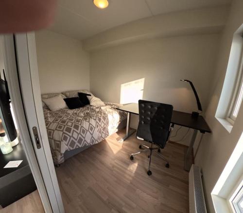 阿尔塔Apartment in city center的一间卧室配有一张床和一张带电脑的书桌