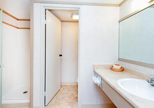 特柳赖德Mountainside Inn 211 Hotel Room的一间带水槽和镜子的浴室
