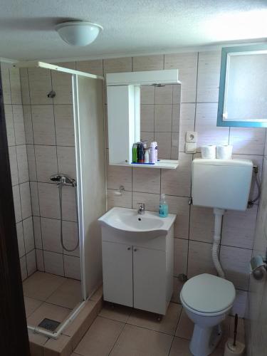 普里耶多尔Vikendica Volar的浴室配有卫生间、盥洗盆和淋浴。