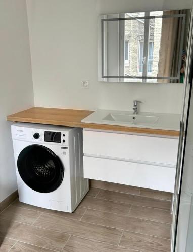 勒阿弗尔Maison Coty - Hypercentre/Plage的厨房配有洗衣机及水槽