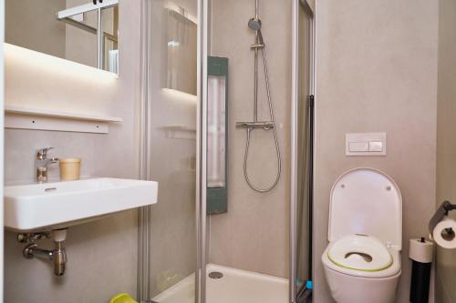 温特贝格UplandParcs Sauerland的浴室配有卫生间、盥洗盆和淋浴。
