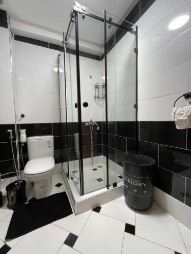 萨菲Most Beautiful Apartment in Safi的一间带玻璃淋浴和卫生间的浴室