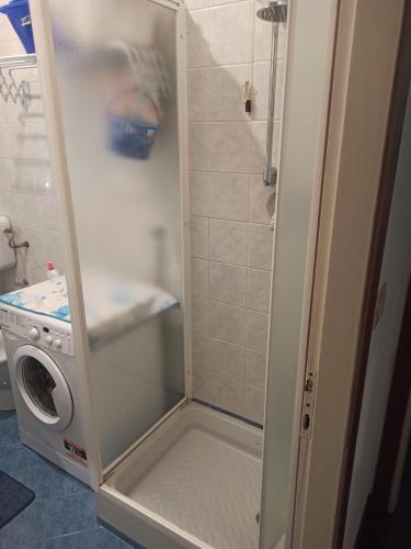 帕尔马Stanza Maggiore的浴室内带洗衣机的淋浴间