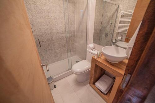 平托Hotel Vivo Montaña的浴室配有卫生间、盥洗盆和淋浴。