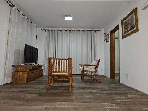 拉戈莱特Villa Trochetia的客厅配有两把椅子和电视