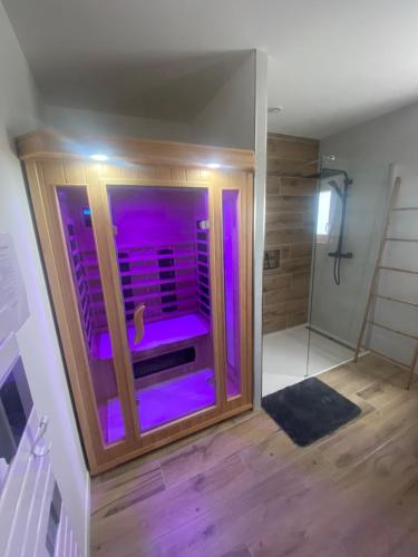Le TourneurEscapade Normande avec son sauna privé的一间紫色灯浴室