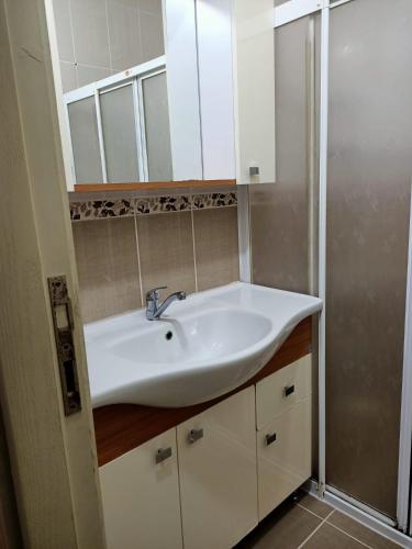 BostancıNERİ HOME的浴室配有白色水槽和淋浴。