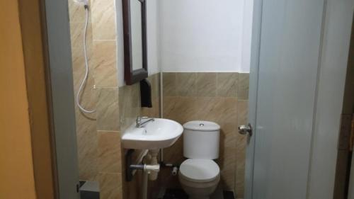 NegaraHotel Arda Bali的一间带卫生间和水槽的小浴室