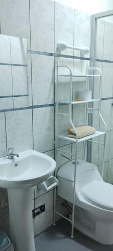 马尔多纳多港Mini depa estreno 4 piso的白色的浴室设有卫生间和水槽。