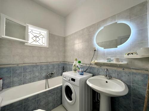 GabèsDar almasyaf, maison bord de mer的一间带洗衣机和水槽的浴室