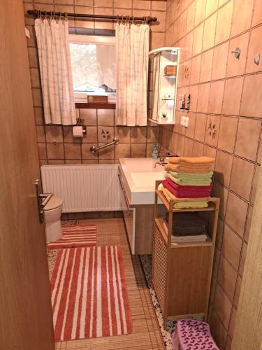 拉基兴玛丽亚公寓的一间带水槽、卫生间和镜子的浴室