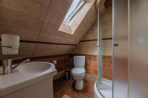 兹蒂尔Vila Panorama的浴室配有卫生间、盥洗盆和淋浴。