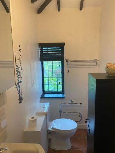 灵格弗尔德The Garth Guest Suite Studio Cottage的白色的浴室设有卫生间和窗户。