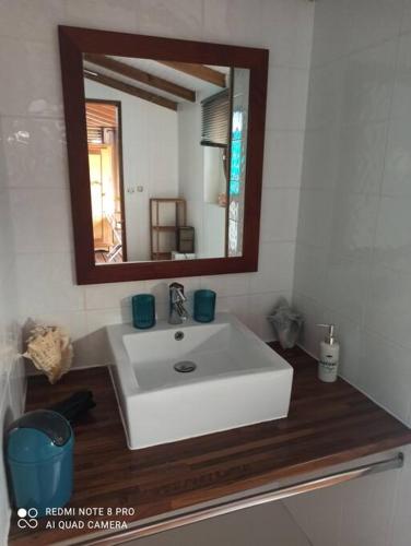 圣吕斯Horizons Caraïbes的浴室设有白色水槽和镜子