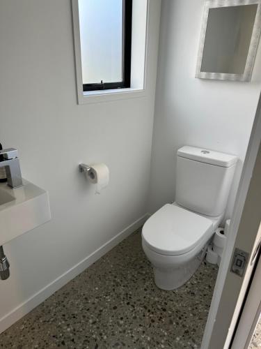 弗兰克顿Guest House with a Stunning View的白色的浴室设有卫生间和镜子
