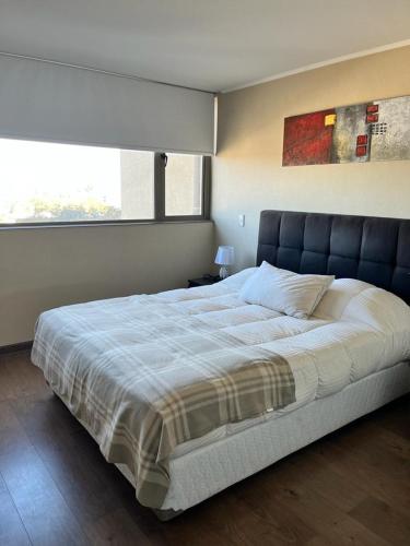 卡拉马Edificio Concepto的卧室设有一张大床,卧室设有大窗户