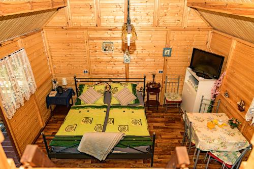 戈乌达普domek na Mazurach的一间卧室配有一张床和一台电视