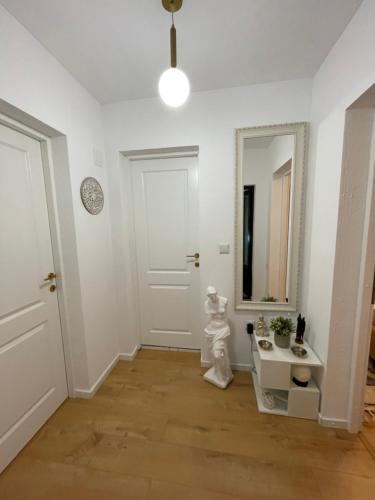 瓦马Casa cu Pitici的白色的客房设有水槽和镜子