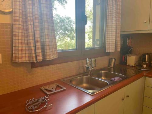 普拉基亚斯Souda’s nest的带水槽的厨房台面和窗户