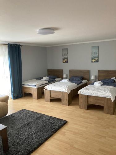 Agroturystyka Baza的一间设有四张床和地毯的房间