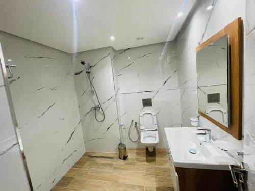 塔巴卡corail royal hotel的一间带水槽和卫生间的浴室