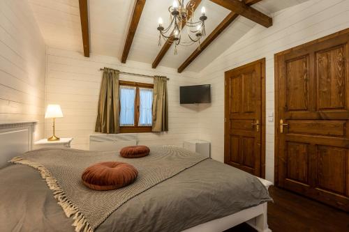 SaschizFlori Haus Saschiz的一间卧室配有一张带两个枕头的床