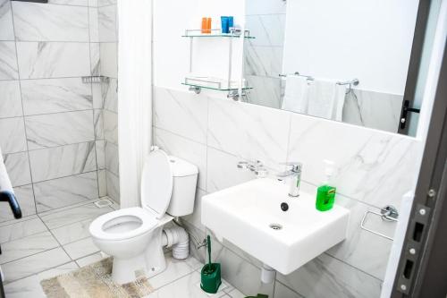 基利菲Awali Villa B9的白色的浴室设有卫生间和水槽。