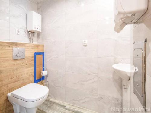 斯托尼拉斯奇Domki pod Czarną w Stroniu Śląskim的白色的浴室设有卫生间和水槽。