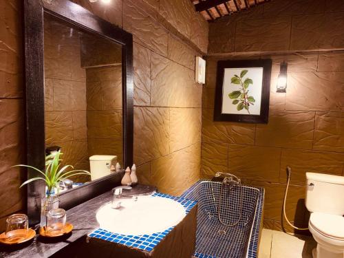 暹粒NeakBong Residence的一间带水槽、镜子和卫生间的浴室