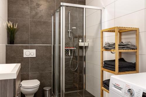 埃因霍温Hertog 2 Modern and perfectly located apartment的浴室配有淋浴间和卫生间。