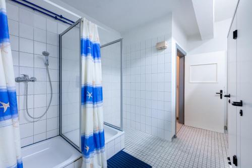 舍讷费尔德施瓦尔本维格潘森酒店的带淋浴和浴缸的浴室