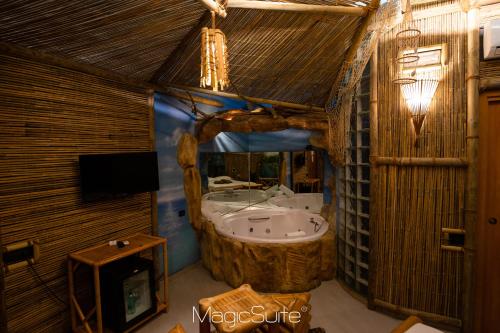 庞特卡格纳诺卡洛赛罗酒店的一间带大浴缸的浴室和一台电视。