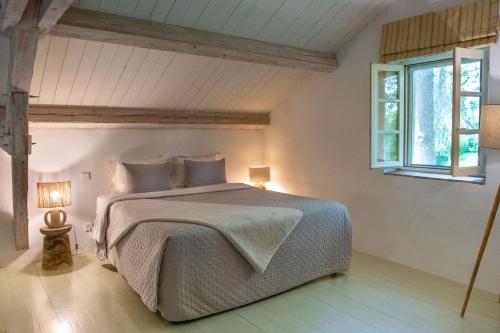 Puy-lʼÉvêqueChâteau Gautoul的一间卧室设有一张床和一个窗口
