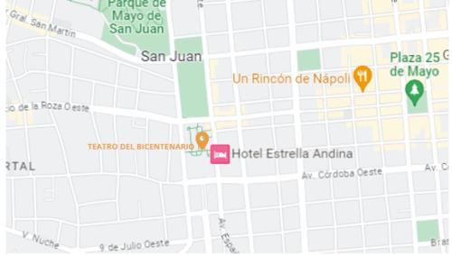 圣胡安Hotel Estrella Andina的一张三法郎和桑塔安的地图