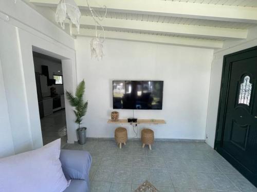 科孚镇Villa Penelope的客厅配有沙发和墙上的电视