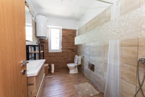 代尔尼采Lynx and Fox apartment的浴室配有卫生间、盥洗盆和淋浴。