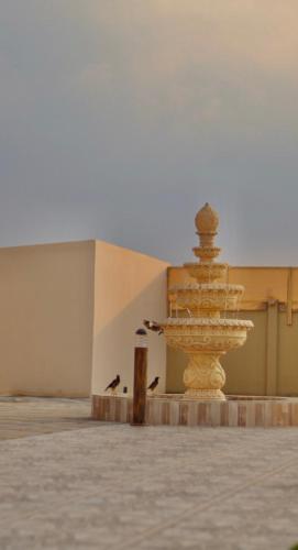 استراحة الغيل صحار的空房里的喷泉,鸟儿站在旁边