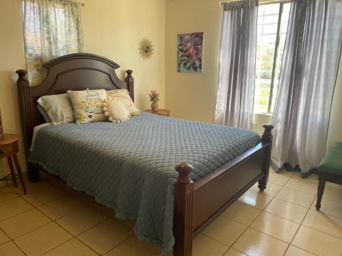 瓜达鲁佩镇Finca Rositas的一间卧室配有一张大床和枕头