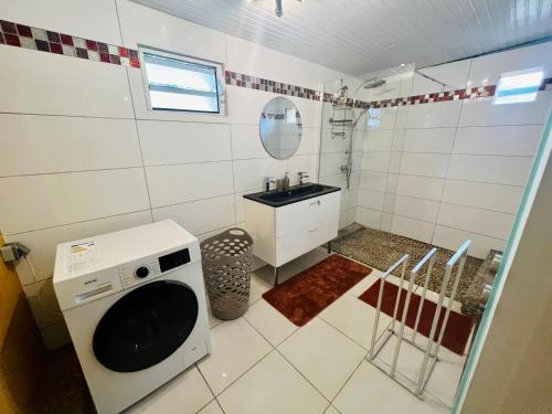 皮特尔角城Charmante Villa, kaz’ AA.Liyah的一间带水槽和洗衣机的小浴室