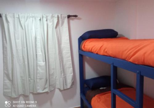雷希纳镇Departamento Chacra的宿舍间设有双层床和窗户。