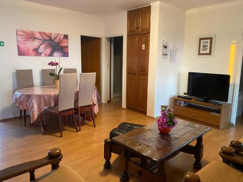 拉布Apartments Pende的客厅配有桌子和电视
