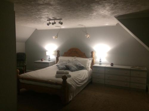 彼得伯勒Thornleigh House的一间卧室配有一张带两个灯的床