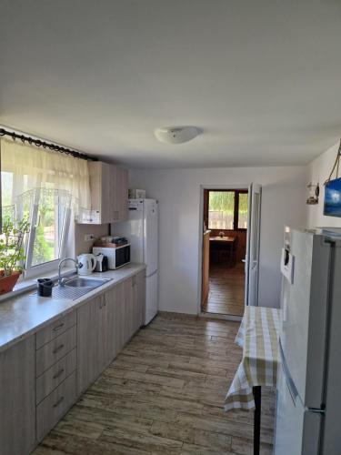 穆里吉奥尔Casa Ivana的厨房配有白色冰箱和桌子