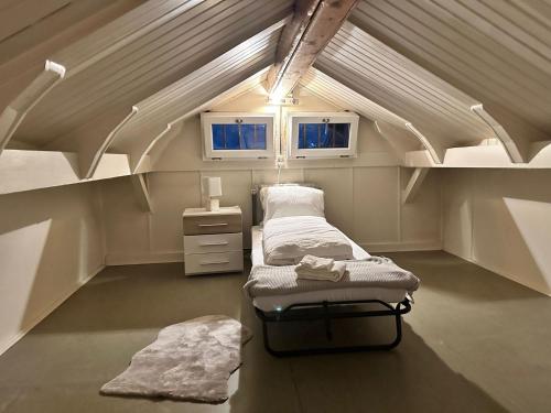 坎德施泰格Alpina Appartment 2的一间小房间,阁楼上配有一张床