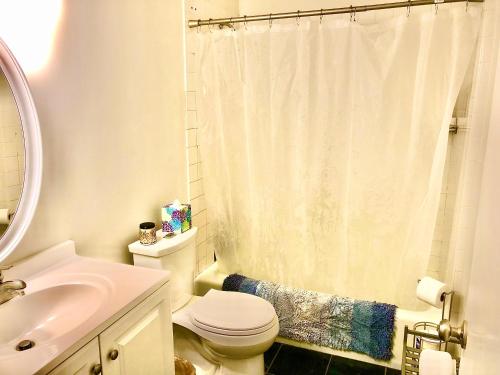 明尼阿波利斯Homey 2 bedroom Apartment, Minutes from Everything!的白色的浴室设有卫生间和水槽。